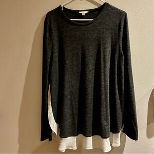 LOFT Charcoal Long Sleeve Tee with Chiffon Edging
